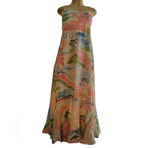 Paper Crane Tropical Maxi Dress Small Spring Summer Vacation Cruise Beach - Picture 2 of 7